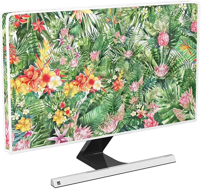 Weatherproof Screen Television Cover 40, 41, 42，43 Inch TV Dust Covers for Flat Screen TV Desktop TVs Hanging TV Protector LCD LED Dust Cover，Tropical Floral