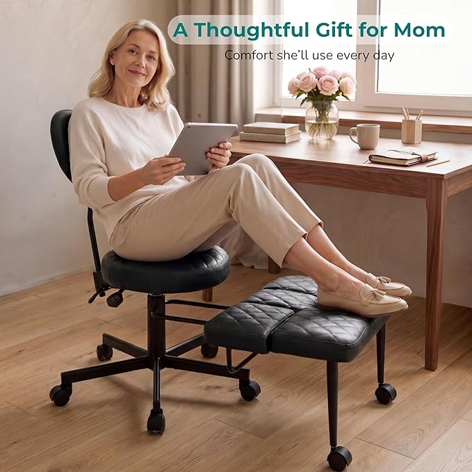 Ergonomic Cross Legged Office Chair with Foot Rest for Kneeling Seating - Crisscross Desk Chair with Wheels for ADHD to Sit Cross Legged - Multi-Position Adjustable Seat with Back Support for Women