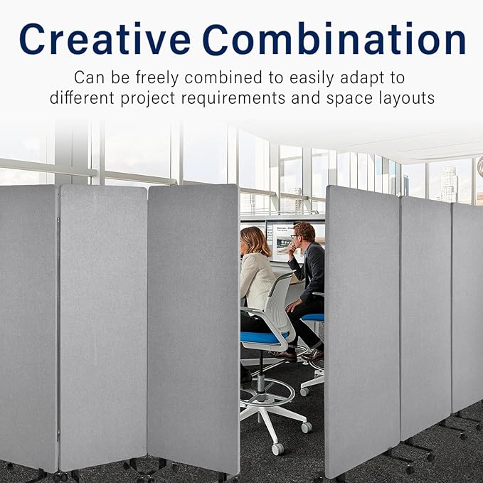 3-Panel Soundproof Room Divider with Wheels, 72inch Room Divider Privacy Panel, Heavy-Duty Acoustic Partition Temporary Wall for Noise Reduction, Portable Divider for Home, Classroom, Light Grey