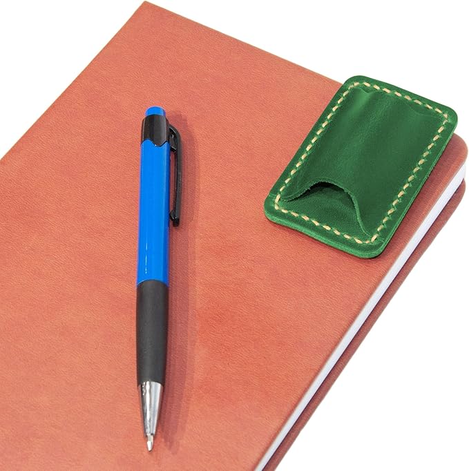 Handmade Leather Pen Holder Clip Notebook Pen Loop Stylish, Leather Pen Holderfor Books, notebook pen pencil holder clip and Practical Pen Organizer (Single Pen Holder (Green))