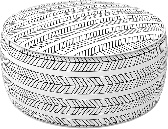 LVTXIII Indoor/Outdoor Inflatable Ottoman with Handle D21 x H9 Inch, Weather-Resistant Round Footstool Pouf for Patio Camping Living Room, Portable Footrest Extra Seating, Herringbone Black White