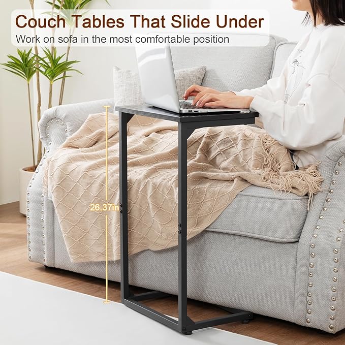 AMHANCIBLE C Shaped End Tables Set of 2, Couch Side Tables that Slide Under, TV Trays for Living Room, Bedroom, Small Space, Sofa, Black HET02BBK