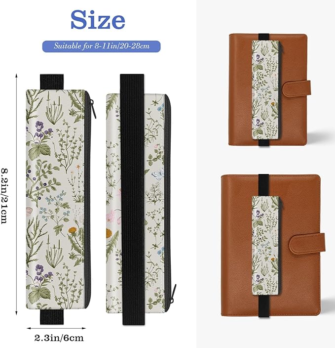 4 Pack Elastic Pen Holder for Notebook, Prints Pen Pouch with Elastic Band and Zipper, Leather Pen Holder for Planners, Journals, Book