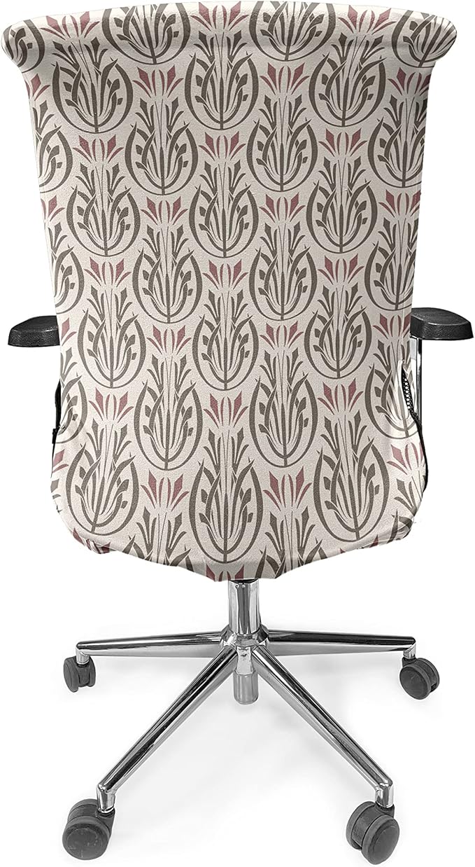 Ambesonne Art Nouveau Office Chair Cover, Medieval Inspired Floral Curved Classic Royal Petal Design, Stretchable Decorative Universal Size High Back Printed Slipcover, Green Rose