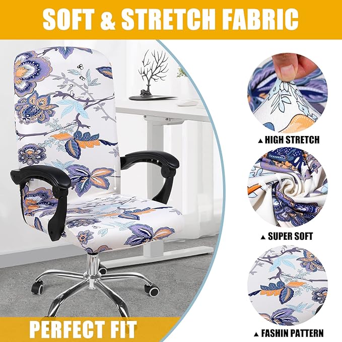 Smiry Stretch Printed Office Computer Chair Covers, Universal Desk Rotating Chair Slipcovers Removable Washable, Soft Fit Anti-Dust Spandex Protector Cover with Zipper, Beige