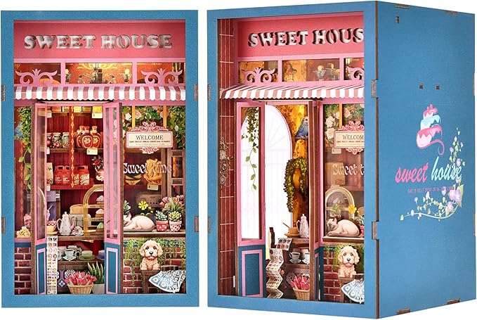 Book Nook Kit, Book Nook Kits for Adults DIY Booknook Model Build, DIY 3D Wooden Puzzle Bookend Booknook Bookshelf Insert Miniature Dollhouse Kit for Home Decoration