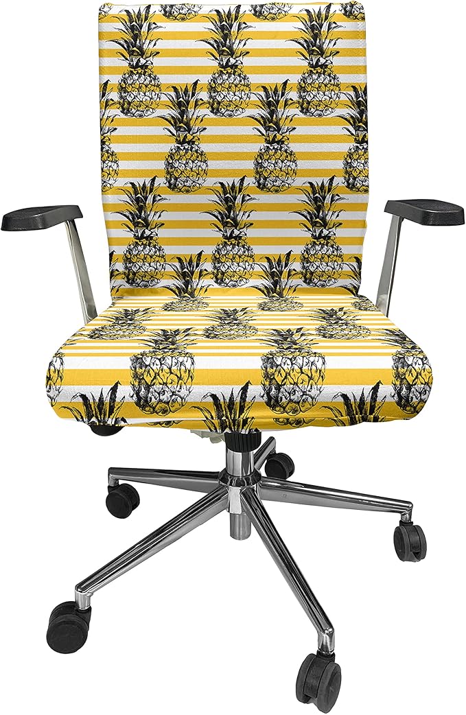 Ambesonne Fruits Office Chair Cover, Modern Pineapple Motif on Minimalist Backdrop Digital Composition, Stretchable Decorative Universal Size High Back Printed Slipcover, Yellow White