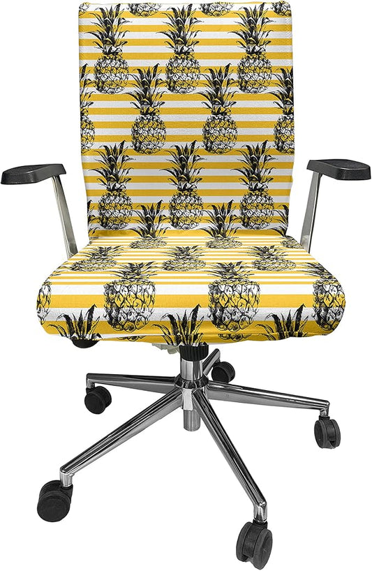 Ambesonne Fruits Office Chair Cover, Modern Pineapple Motif on Minimalist Backdrop Digital Composition, Stretchable Decorative Universal Size High Back Printed Slipcover, Yellow White
