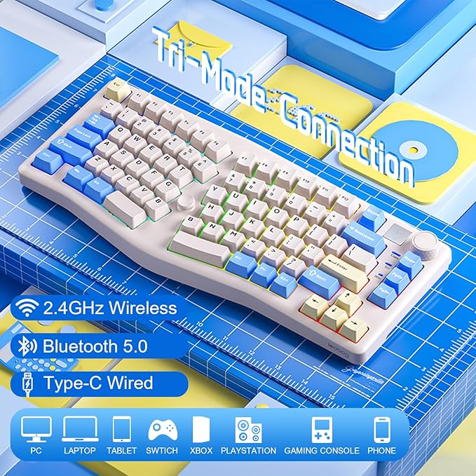 LEOBOG A75 Alice Keyboard, Tri-Mode Ergonomic Gaming Keyboard with RGB Backlit Functional Knob Joystick, 75% Layout Hot-Swap Gasket Custom Keyboards for Win Mac PC Gamer-Black
