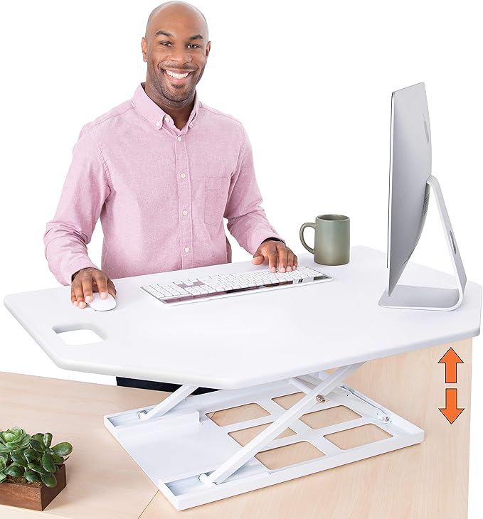 Stand Steady X-Elite Pro | Premier Corner Standing Desk Converter | Extra Large 40 Inch Sit to Stand Workstation | Height Adjustable for Cubicles and L-Shaped Desks (27.25" L x 39.25" W)