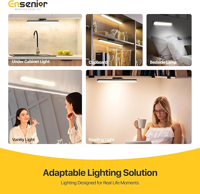 Ensenior Makeup Light, 14 inch Rechargeable Vanity Lights for Mirror with Auto Off Timer Remote Magnetic Stepless Dimming 3CCT 2500mAh Battery, Under Cabinet Lighting Wireless for Kitchen, 2 Pack