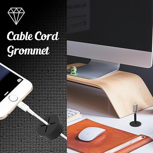 12pcs 1 Inch Cable Grommet, Flexible Desk Grommet, Cable Cord Hole Plug Wire Hole Cover for Desk, Table, Wire Pass Through (Black)
