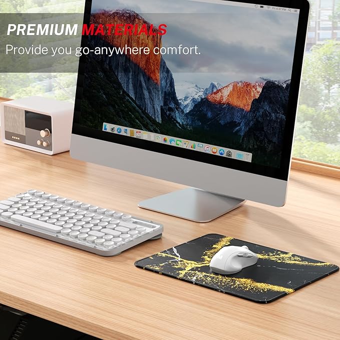 MROCO Mouse Pad [30% Larger] with Anti-Fray Stitched Edges, Premium-Textured Waterproof Surface, Non-Slip Rubber Base, Computer & Gaming Mouse Mat for Laptop, Office & Home, 8.5 x 11 in, Black Gold