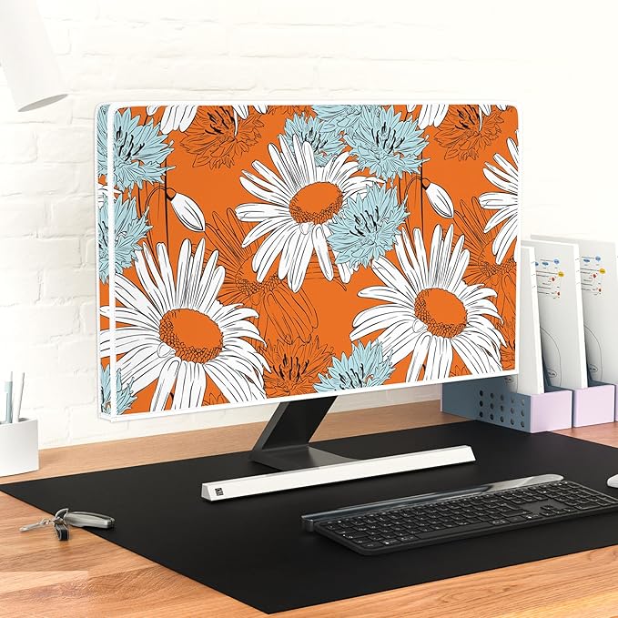 Waterproof 55 Inch Anti-Static Dustproof LCD/LED/HD Panel Case Screen TV Covers Sleeve Compatible with Screen TV LED LCD OLED,White Flowers Floral Sunflowers Orange