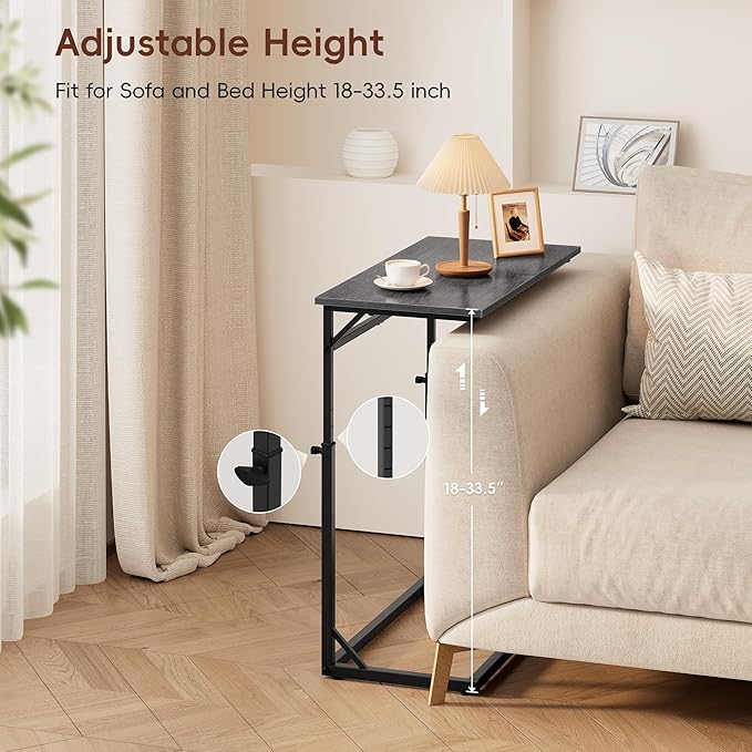Vagusicc C Shaped End Table for Couch, 33.5''Tall C-Table End Table Adjustable Height Side Tables, Large Surface Sofa Tables TV Tray, Slide Under Couch Tables for Sofa, Living Room,Bedroom,Gray Walnut