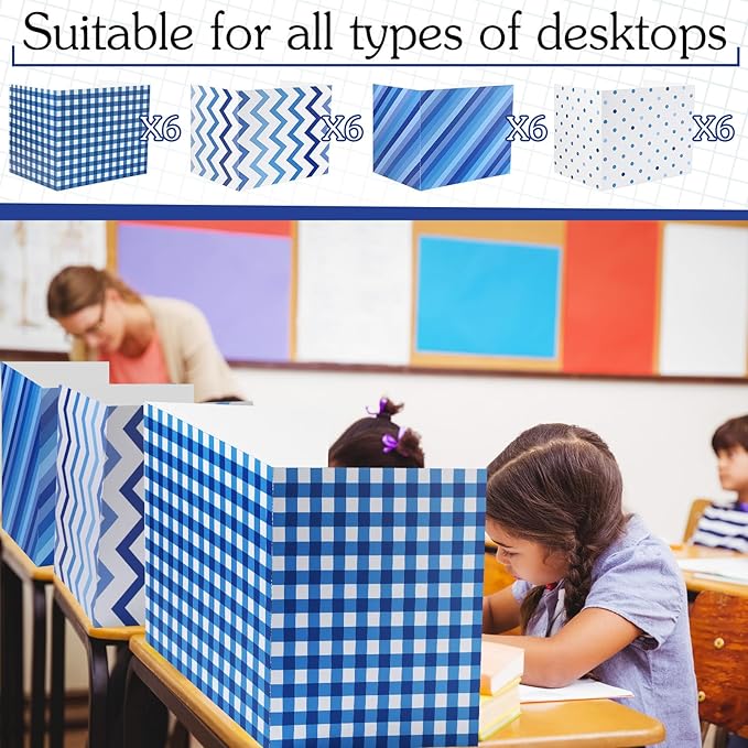 SATINIOR 24 Pcs Privacy Folders for Students, Desk Dividers for Classroom Testing, Student Privacy Boards Classroom Must Have, 12 Colors Study Panel for School Teacher Supplies(Stripe Style)