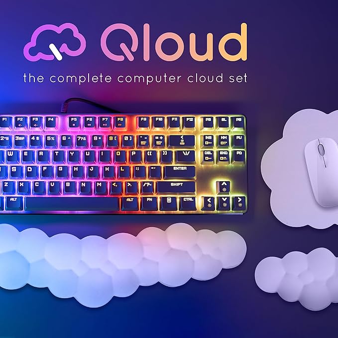 Pink Cloud Keyboard Wrist Rest – Create-ables Qloud Pink Wrist Rest for Computer Keyboard and Mouse, Ergonomic Memory Foam Wrist Pad with Non-Slip Base, Includes Cloud Mouse Pad