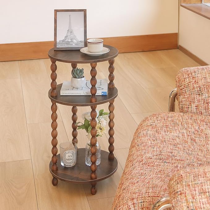 AWASEN Small Side Table, 3-Tier Round End Table for Small Spaces, Modern Bedside Table Nightstand for Bedroom, Living Room, Office, Rustic Brown