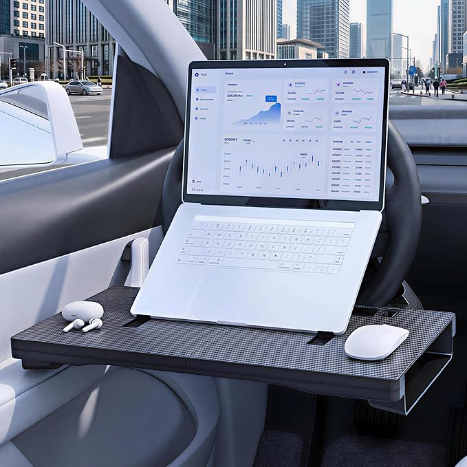 Large Steering Wheel Tray with Phone & Tablet Slot, Convertible Steering Wheel Desk, Car Seat Gap Filler Organizer for Laptop, Eating, Writing - Fits Cars, SUVs & Trucks