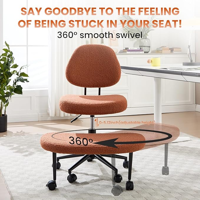 Criss Cross Chair Armless Office Chair for Cross Legged Sitting, 300lb Heavy Duty Ergonomic Desk Chair for ADHD, Adjustable Meditation Yoga Kneeling Chair with Brake Wheels for Home Office (Brown)