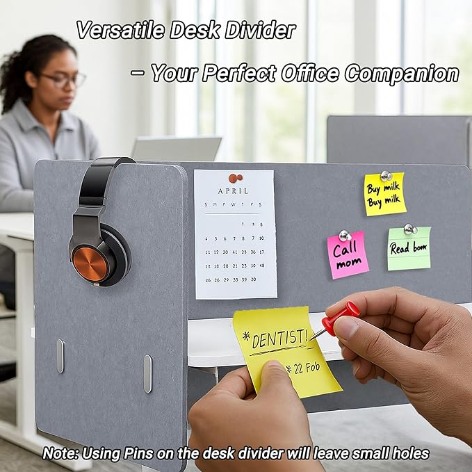 Desk Divider 48" x 24" – Clamp-On Privacy Panel for Office & Home Office, Tool-Free Installation, Gray