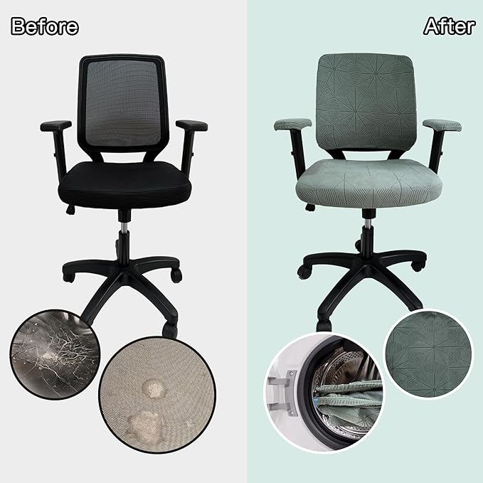 High elasticity anti slip office chair cover, split design for easy installation,universal desk chair cover wear-resistant and scratch resistant (Pine and cypress green, Chair Armrest Covers)