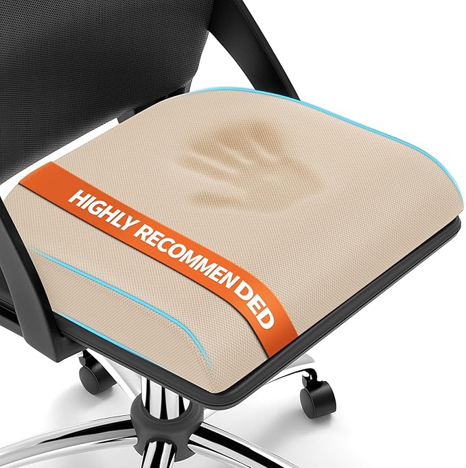 TranquilRelax XLarge Seat Cushion, Memory Foam Cushion for Long Sitting Hours on Office Chair, Home & Car, Non-Slip Chair Pad for Relieving Back & Sciatica & Hip & Coccyx Pain (Khaki)