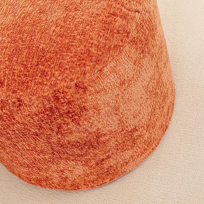 Boucle Round Pouf Ottoman - All-in-One Solid Foam Filled Foot Rest, Multifunctional Coffee Table & Floor Seat for Living Room, Bedroom - Orange