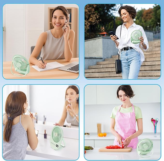 Jancane USB Desk Fan,3 IN 1 Rechargeable Small Portable Fan,180° Folding 6 Speeds Strong Wind Mini Personal Desktop Fan, Table Fans for Office/Bedroom, Gifts for Women/Men/girls (Green)