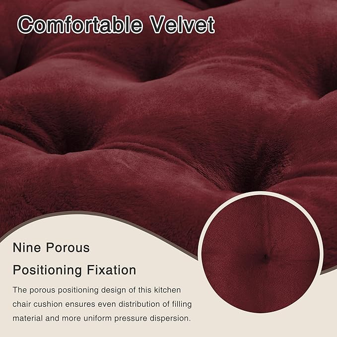 OVOV 1 Pack Chair Cushions for Dining Chairs Soft Seat Cushions for Kitchen Desk Chairs Square Chair Pads with Ties (15.5"x15.5" Burgundy)