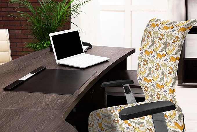 Ambesonne Dog Office Chair Cover, Repetitive Cartoon Style Interpretation of Doggies Playing and Messing Around Print, Stretchable Decorative Universal Size High Back Printed Slipcover, Coffee Brown