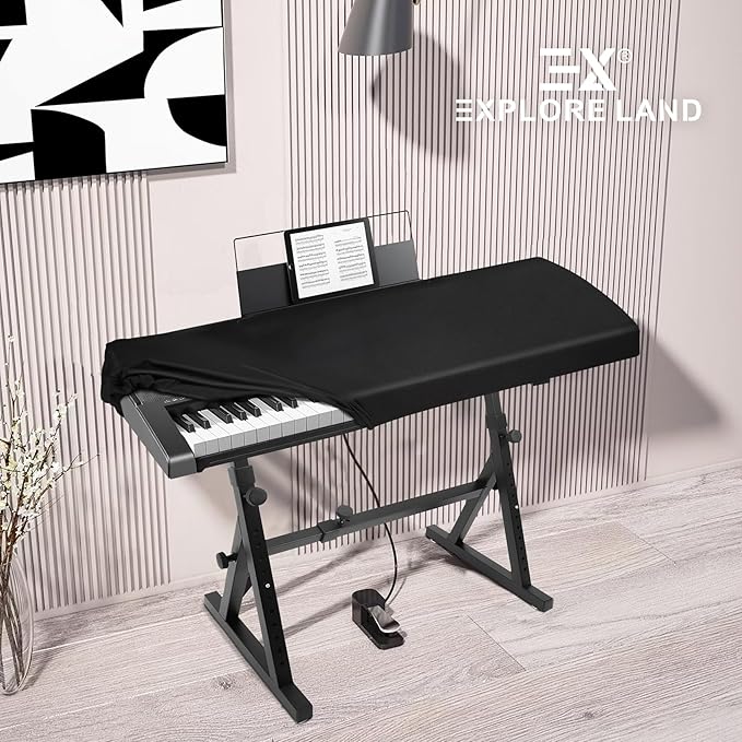Explore Land Stretchy 61 Keys Piano Keyboard Dust Cover with Music Stand Opening for Digital Electronic Piano(61,Black)