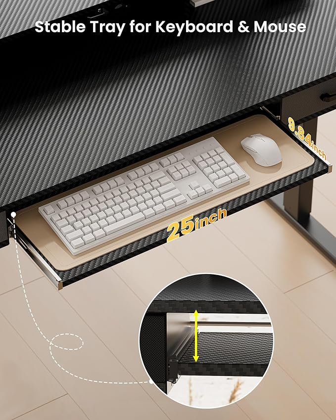 Electric Standing Desk with Keyboard Tray, 63x24 Inches Height Adjustable Stand up Desk with 2 Drawers, Ergonomic Sit to Stand Table with Storage Monitor Stand, Black