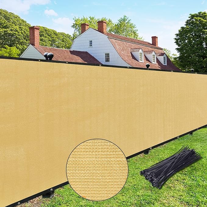 UPGRADE Privacy Fence Screen 5'x7' Sand Outdoor 90% Visibility Blockage 170 GSM Mesh Shade Cover Panels for Backyard,Balcony,Home Decoration with Zip Ties,Customized Avaliable