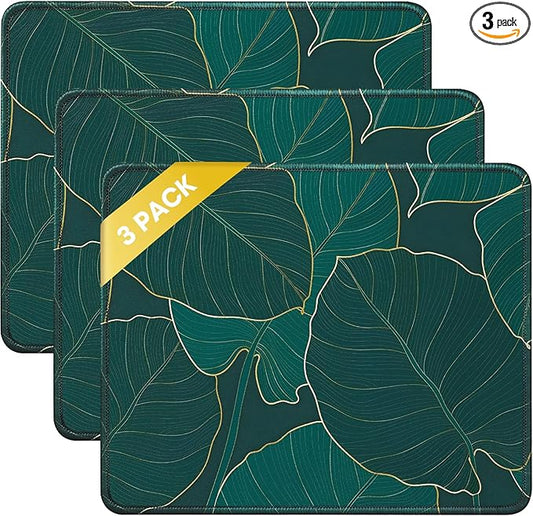 JIKIOU 3 Pack Mouse Pad with Stitched Edge, Comfortable Mouse Pads with Non-Slip Rubber Base, Washable Mousepads Bulk with Lycra Cloth, Mouse Pads for Computers Laptop Mouse 10.2x8.3x0.12in Leaf