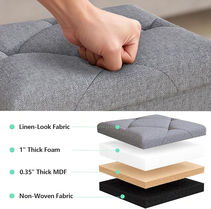 43W Folding Ottoman with Storage Bench,30W Storage Ottoman Bench,15W Inches Ottoman Foot Rest,End of Bed Bench,Support 660LBS Foot Rest Stool for Living Room,Bedroom Dark Gray（43W+30W+15W）
