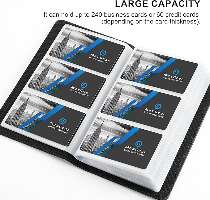 MaxGear Business Card Organizer, 240 Cards Book Portable Business Card Holder for Men & Women, Professional PU Credit Cards Binder File Storage, Black Carbon