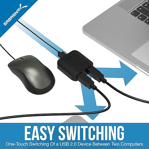 SABRENT USB 2.0 Sharing Switch for Multiple Computers and Peripherals LED Device Indicators (USB-SW20) Black