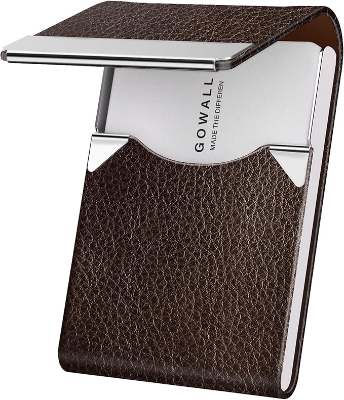 Business Card Holder with Magnetic Closure, Slim Metal PU Business Card Case for Men Women, 3.7 x 2.3 inches RFID Blocking Credit Cards Holder for Pocket or Bag Storage, Coffee