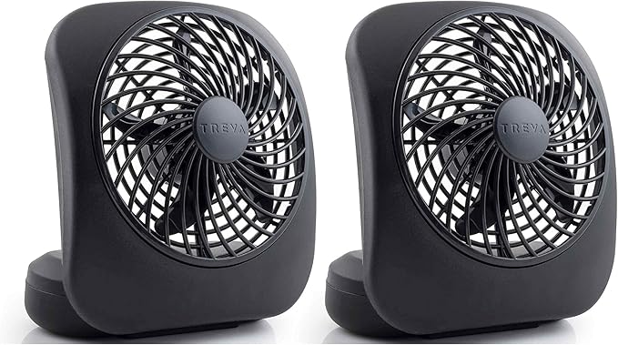 Treva 5 Inch Battery Powered Fan Portable Desk Fan 2 Cooling Speeds with Compact Folding & Tilt Design Cubicle Accessories Small Portable 2 Pack (Black)