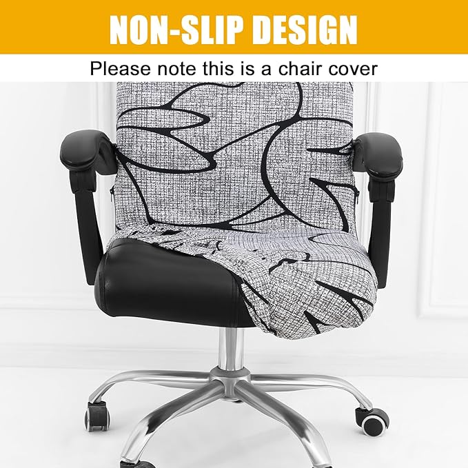 Smiry Stretch Printed Office Computer Chair Covers, Universal Desk Rotating Chair Slipcovers Removable Washable, Soft Fit Anti-Dust Spandex Protector Cover with Zipper, Grey and Black