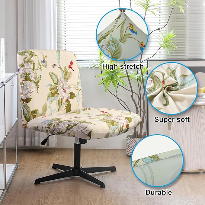 Iauddy Armless Criss Cross Office Desk Chair Cover Slipcover,Accent Mid Back Wide Swivel Task Vanity Slipper Chair Protector Stretch Removable Without Arms for Accent Chair