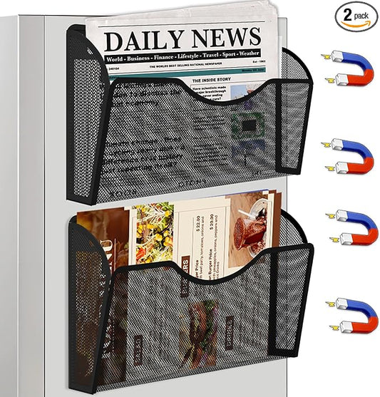 2PCS Magnetic File Holder - No Drilling Magazine Paper Document Holder, Magnetic File Paper Mail Organizer, Magnetic Hanging File Organizer for File Cabinets, Office, Whiteboard