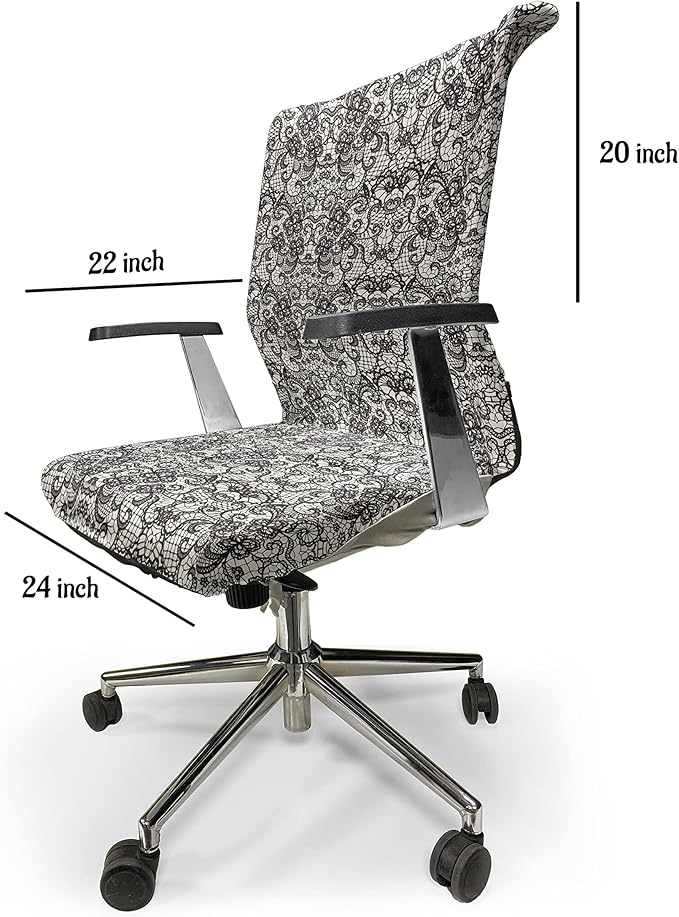Ambesonne Gothic Office Chair Cover, Classical Bridal Composition Vintage Spring Motifs Victorian Wedding Inspirations, Stretchable Decorative Universal Size High Back Printed Slipcover, White Black