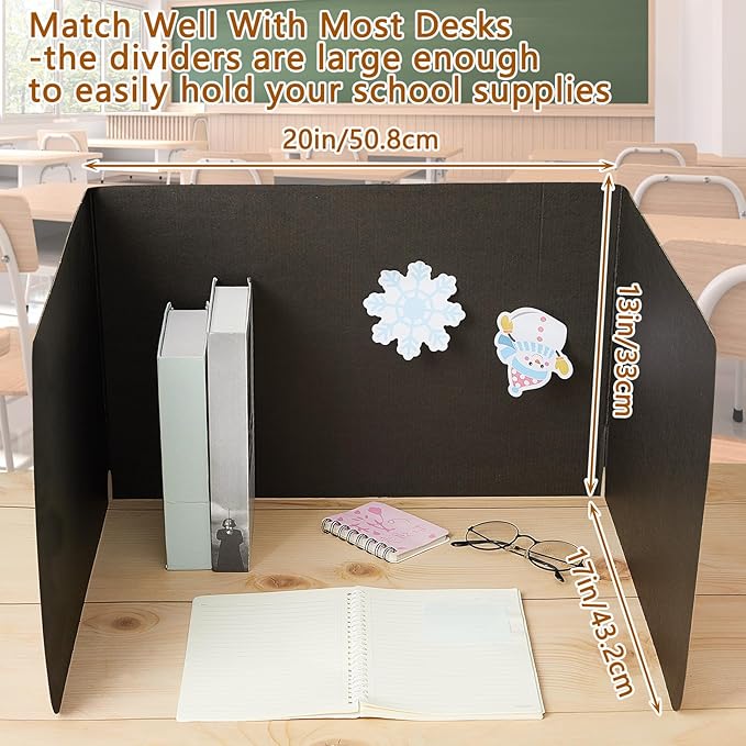 Gueevin 30 Pcs Classroom Desk Dividers for Students Test Privacy Folders for Better Focus Overall Size 13" x 20" x 17" School Testing Study Cardboard (Brown,Black)