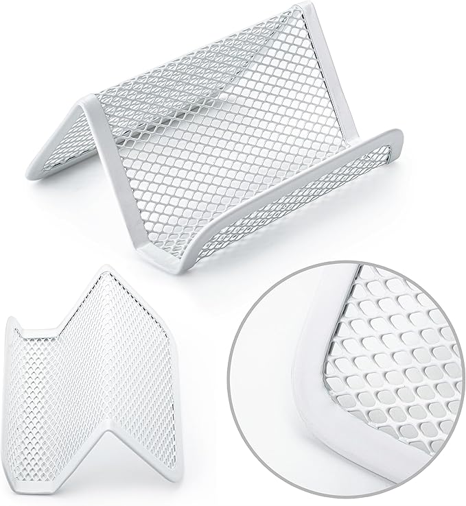 Mr. Pen- Metal Mesh Business Card Holders, 3 Pack, White, Durable Stainless Steel Card Stand for Desk, Office, and Business Use, Straight, Flat and Smooth Design