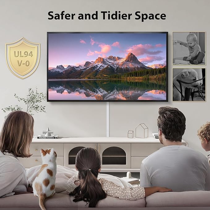 34in (2X L17in) Large Wire Hiders for TV on Wall for 3-4 Cords, TV Cord Hider for Wall Mounted TV, PVC Cable Cover Kit with Pre-Applied Adhesive Tape, Ideal for Wall Mounted TVs, W1.2in H0.7in Black