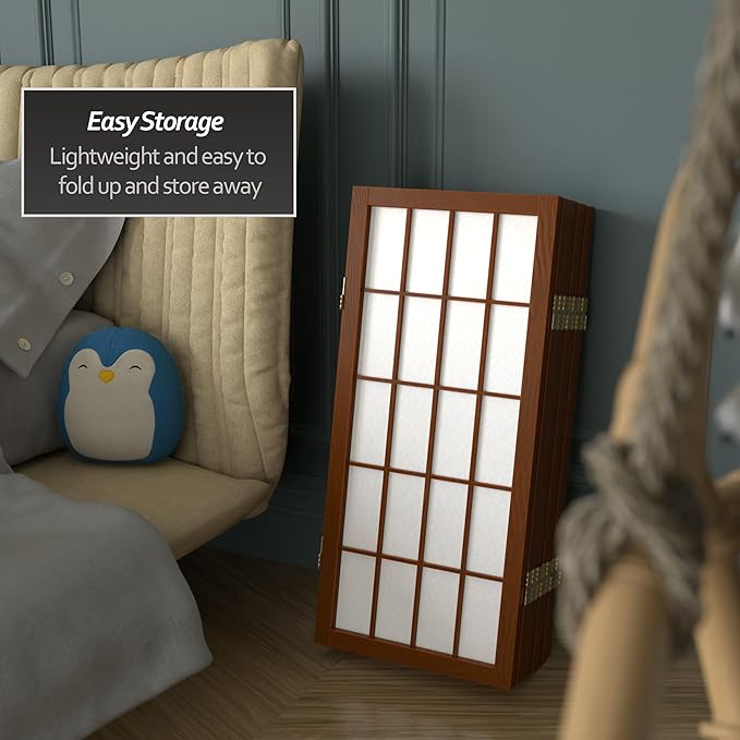 2 ft. Short Desktop Window Pane Shoji Screen - Walnut - 8 Panels