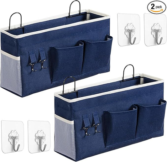 2pcs Large Wall Hanging Storage Bag, Door Closet Linen Fabric Pockets Organizer, Waterproof Multi Functional for Living Room Bedroom Bathroom Kitchen Office RV Camper with Hooks Navy