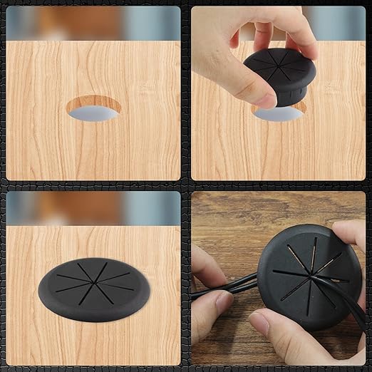 2pcs 2 Inch Cable Grommet, Flexible Desk Grommet, Cable Cord Hole Plug Wire Hole Cover for Desk, Table, Wire Pass Through (Black)